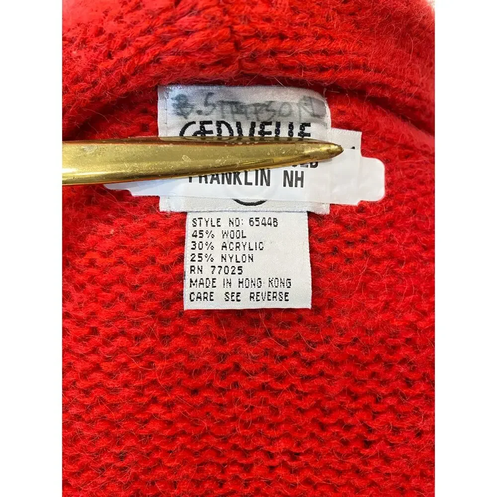 VTG Cervelle Red Bulky, Chunky, Shawl Collar Cardigan, Puff Sleeves, Wool  Med - Picture 5 of 8